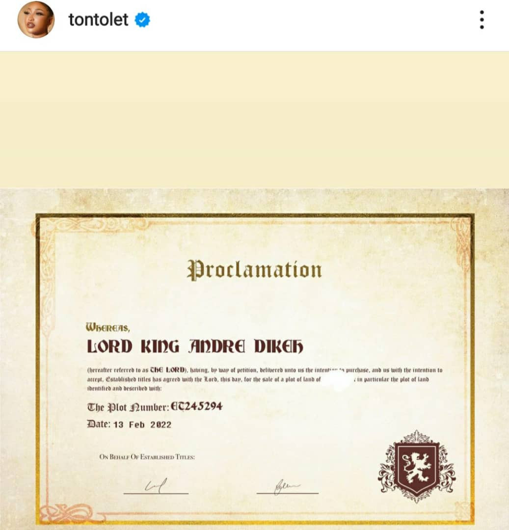 Tonto Dikeh gifts her son, King Andre, a piece of Scotland