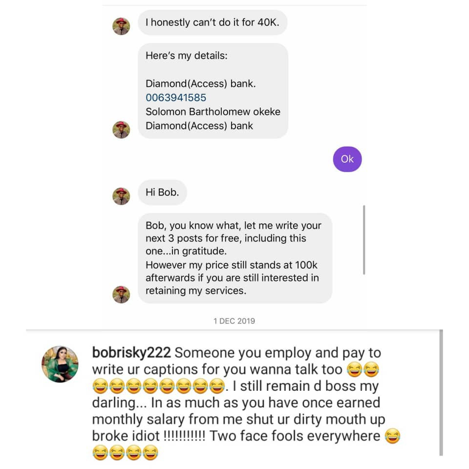 I am not in your level and I will never be - Bobrisky replies gender equality activist, Buchi Solomon.