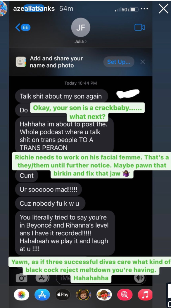 Azealia Banks calls Julia Fox a ?Liability? to Kanye West, shares photo of Julia doing drugs and calls her baby a 