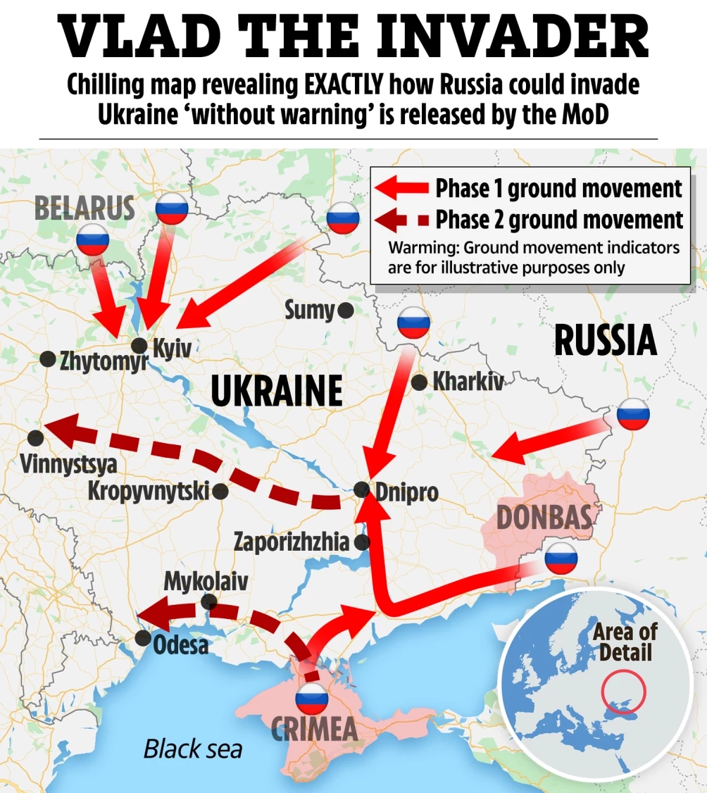 UK military releases new map revealing exactly how Russia allegedly plans to invade Ukraine (photos)