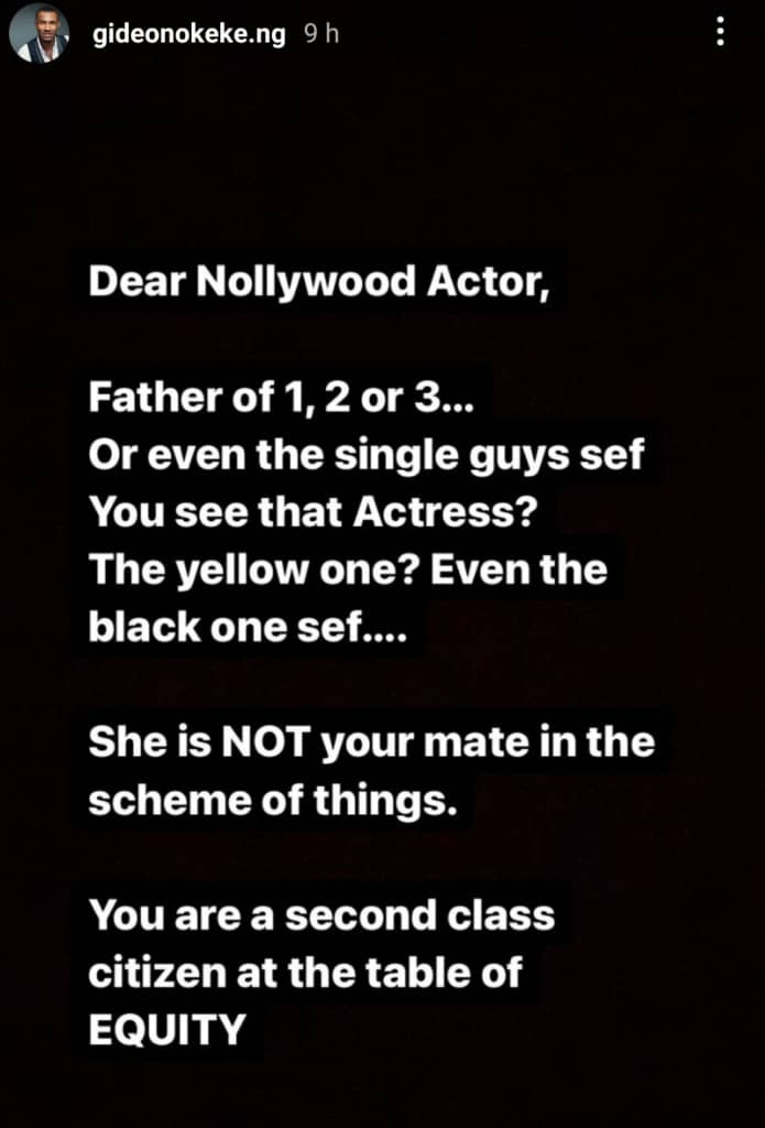 Actresses are not your mates in the scheme of things - Actor Gideon Okeke writes his fellow male actors