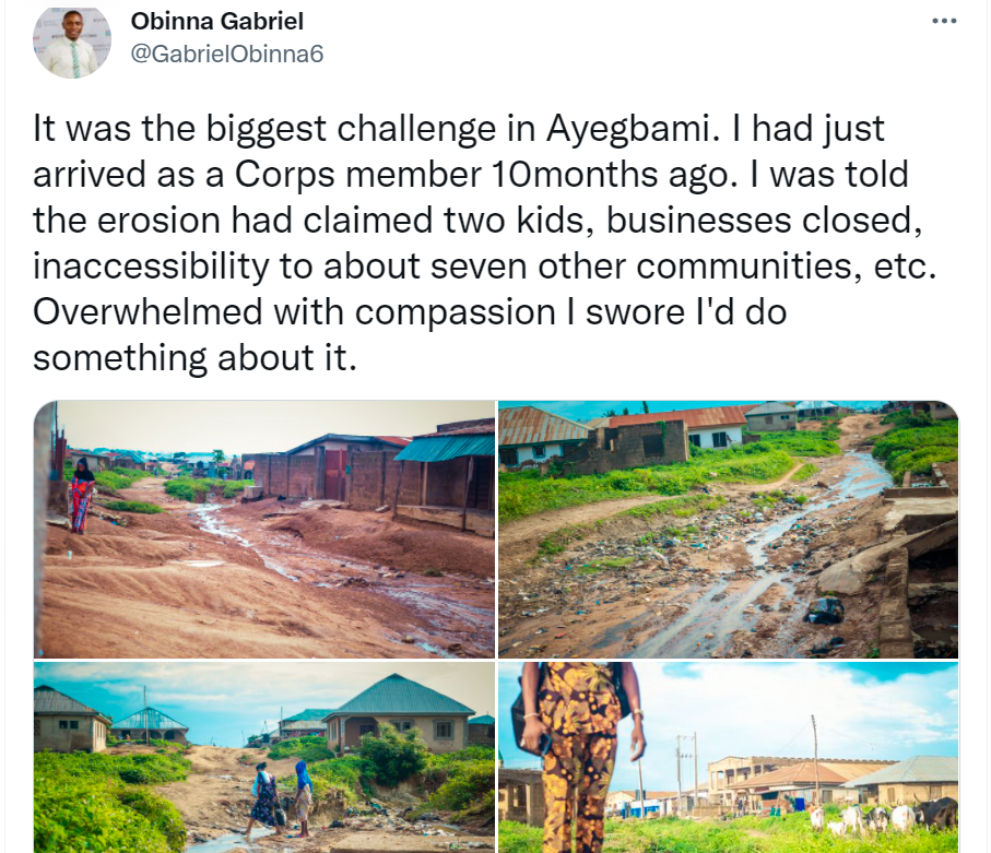 Corps member narrates how he was able to bring a road construction project to a community he
