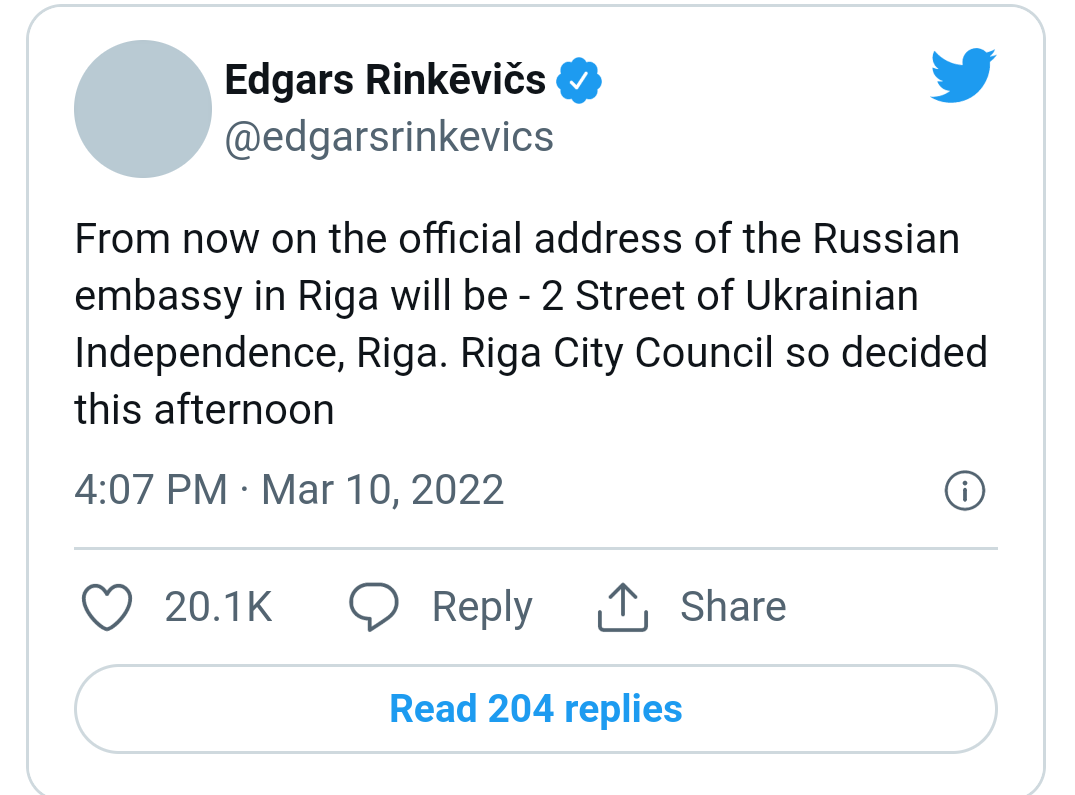 European Cities troll Russia by renaming streets where Russian embassies are located to Ukrainian names