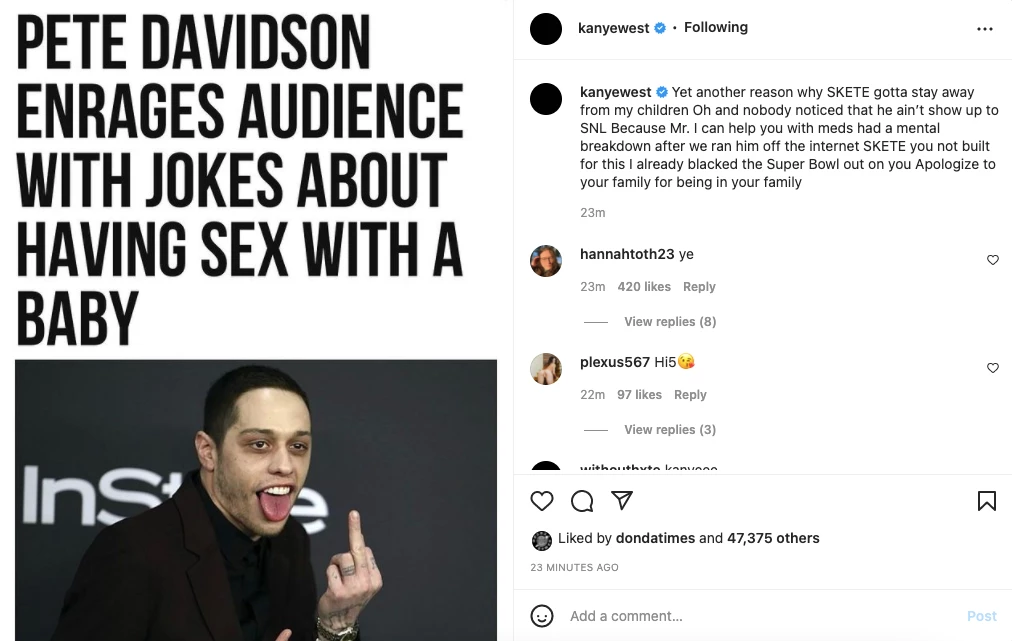 Kanye West digs up old story about Pete Davidson 