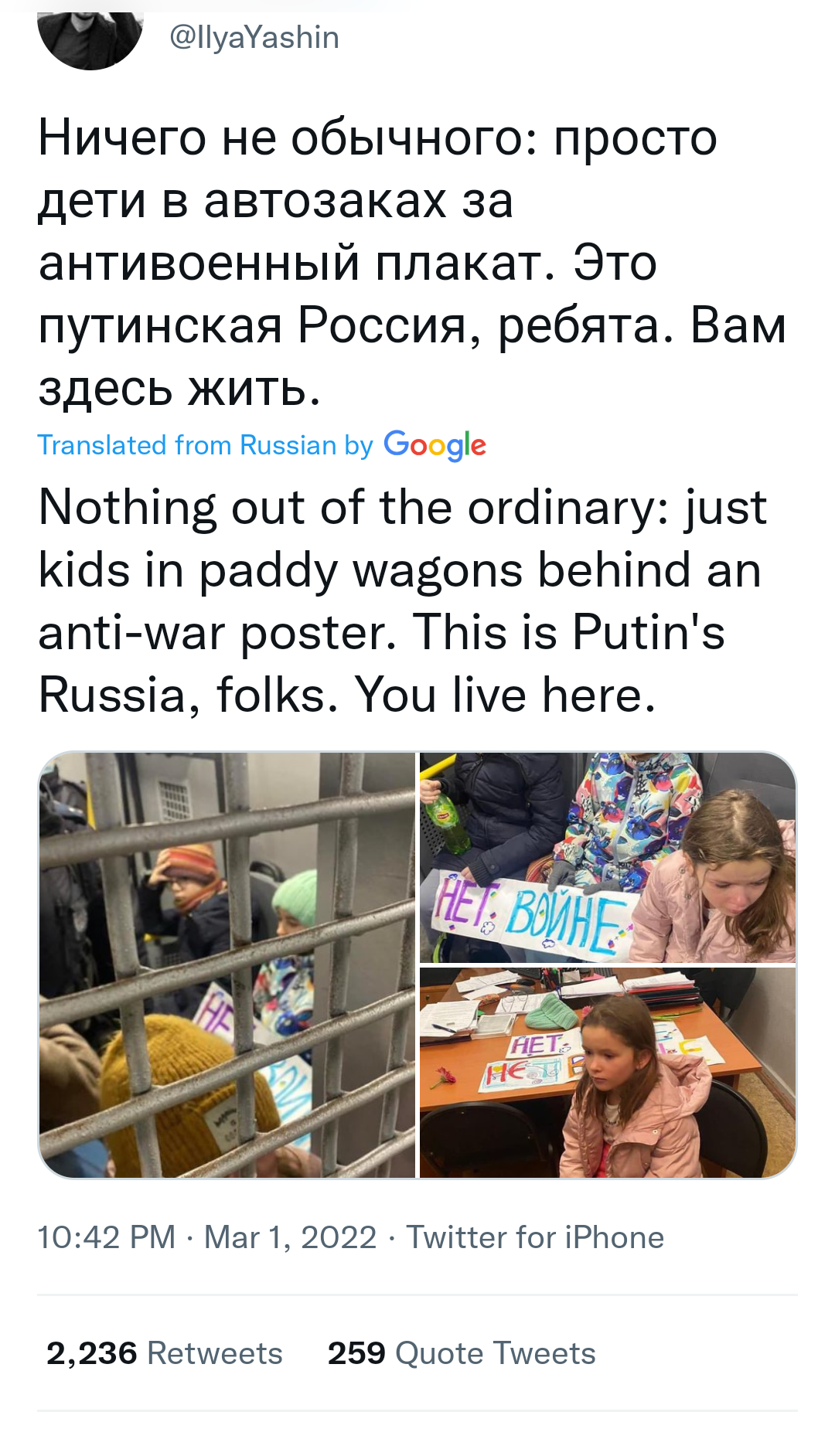Primary schoolchildren arrested in Russia for waving signs of 
